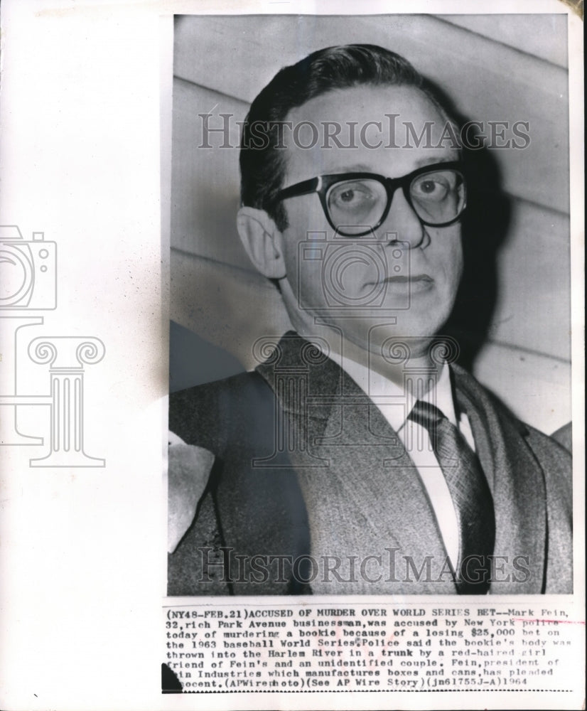 1964 Press Photo Mark Fein, millionaire New York businessman arrested for murder- Historic Images