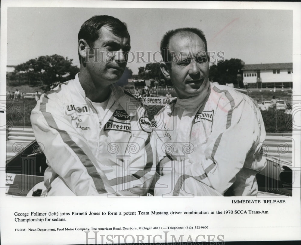 1970 Press Photo Race car drivers George Follmer and Parnelli Jones team-up- Historic Images