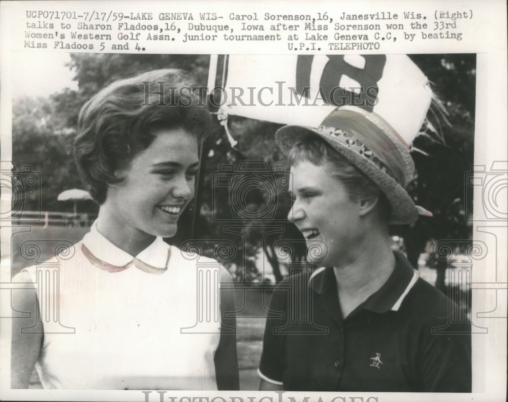 1959 Press Photo Western junior golf winners Carol Sorenson and Sharon Fladoos- Historic Images