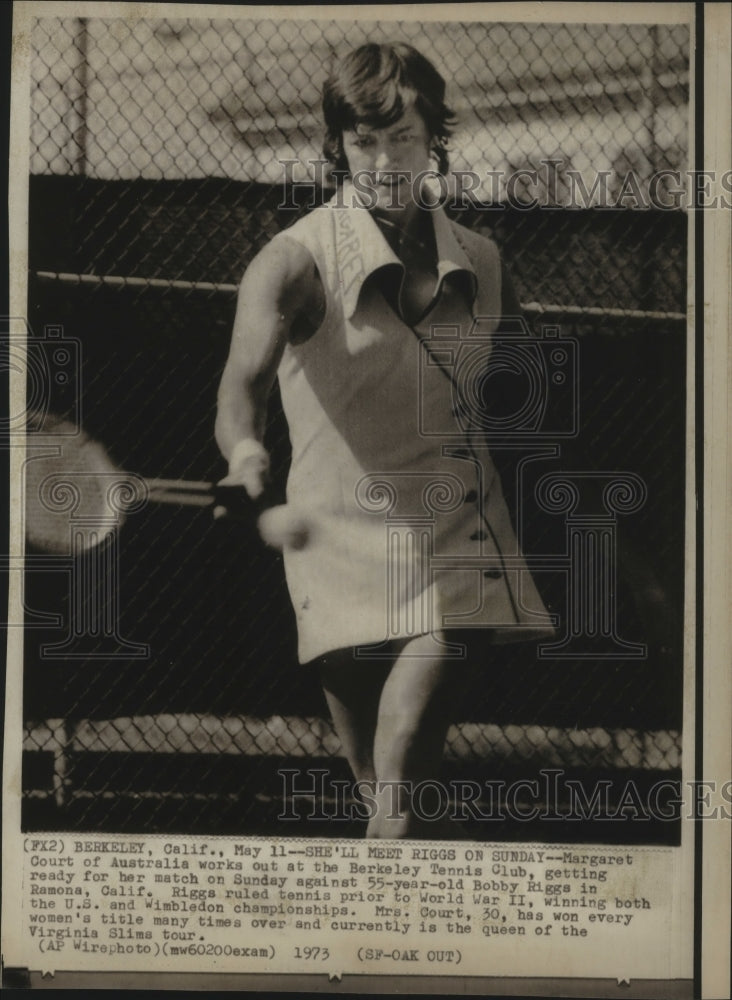 1973 Press Photo Tennis champ, Margaret Court, works out at Berkeley Tennis Club- Historic Images