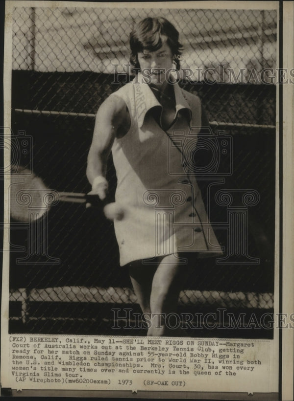 1973 Press Photo Tennis champ, Margaret Court, works out at Berkeley ...