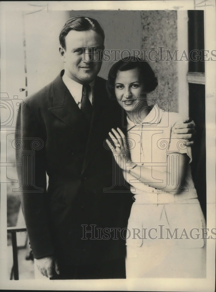 1934 Press Photo Joe Cronin with his new wife Mildred June Robertson.- Historic Images