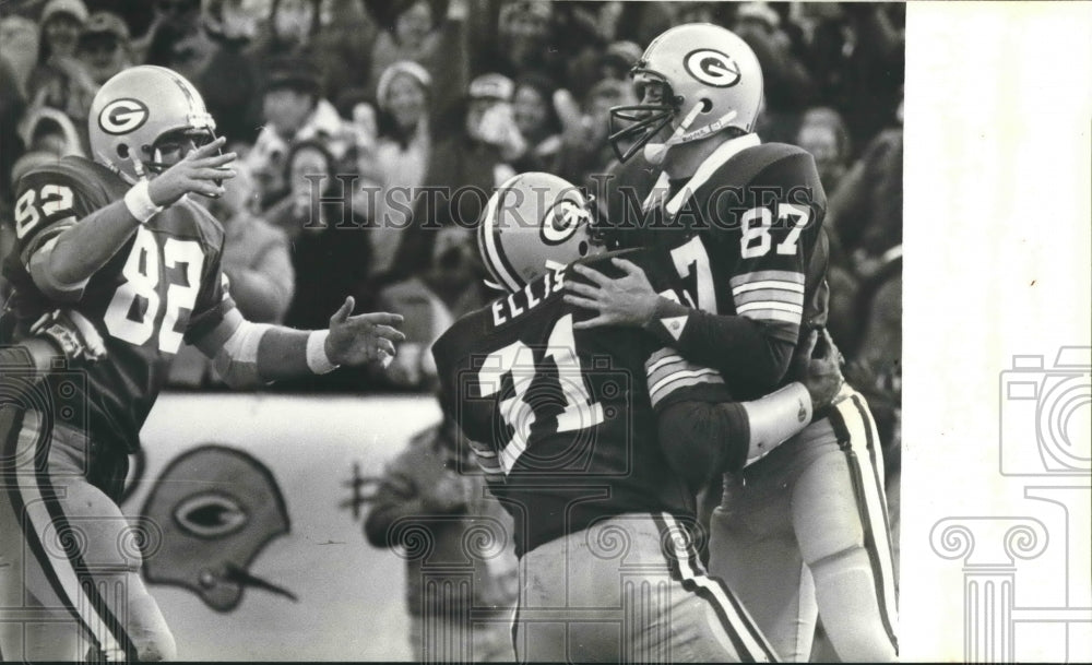 1980 Press Photo Green Bay Packers' players celebrate a play during game- Historic Images