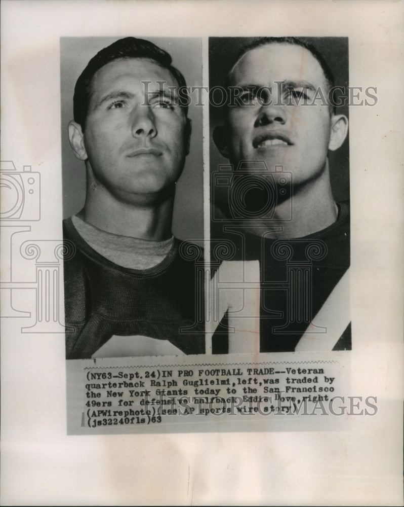 1963 Press Photo Ralph Guglielmi, Eddie Dove pro-football players traded.- Historic Images