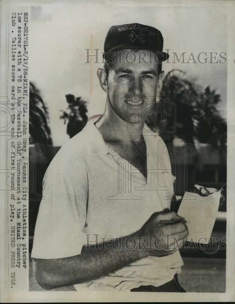 1956 Press Photo Kansas City Athletics pitcher John Gray at Miami Country Club- Historic Images