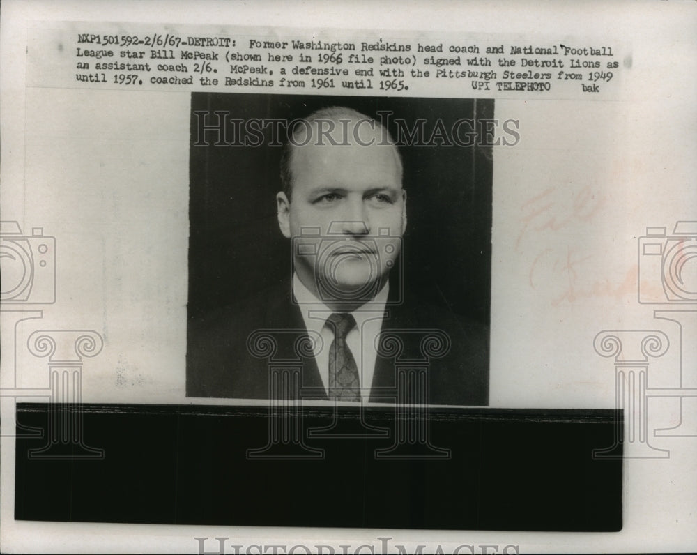 1966 Press Photo Bill McPeak signed as Detroit Lions assistant coach - mjt09526- Historic Images