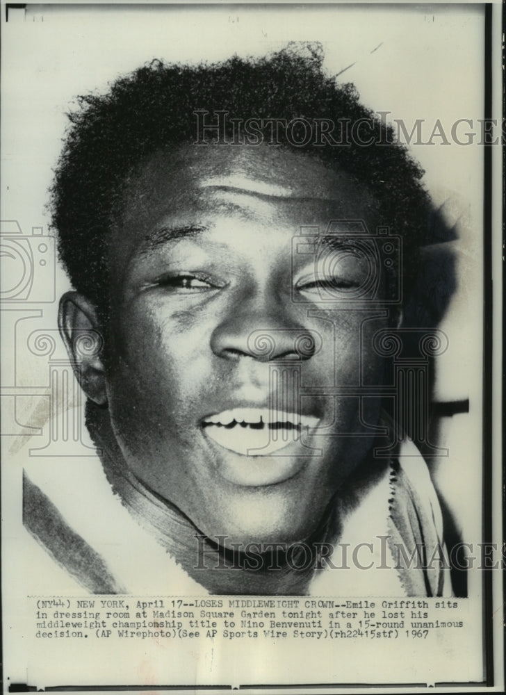 1967 Press Photo Emile Griffith at Madison Square Garden after he lost his title- Historic Images