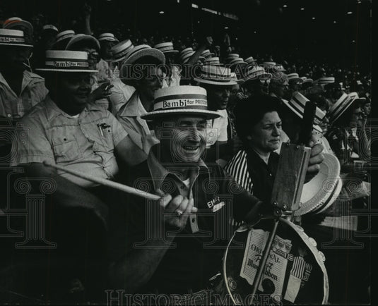 1980 Press Photo Milwaukee Brewers fans wear "Bambi for President" hats- Historic Images