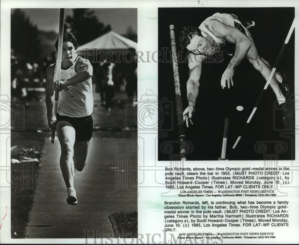 1985 Press Photo Bob Richards and His Son Brandon Richards Pole Vault- Historic Images