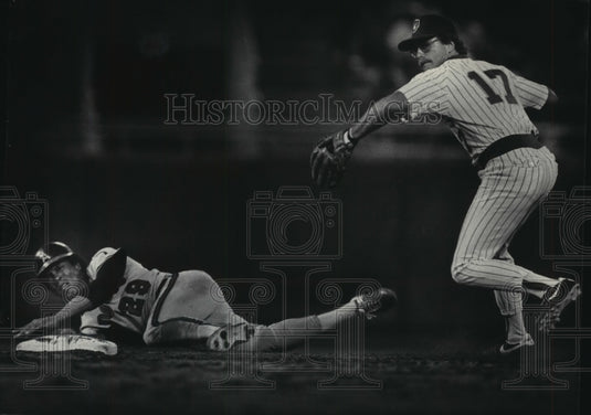 1985 Press Photo California's Rod Carew and Milwaukee's Jim Gantner - mjt11444- Historic Images