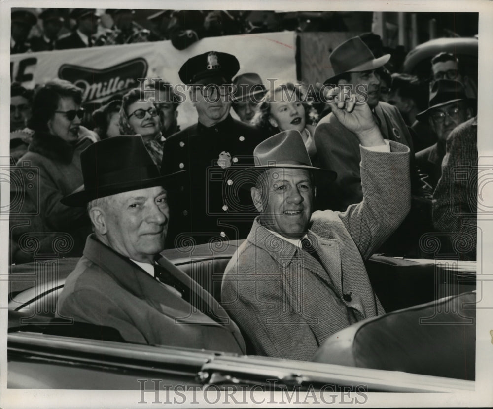 1954 Press Photo Charles Grimm, others in car during parade waving to fans.- Historic Images