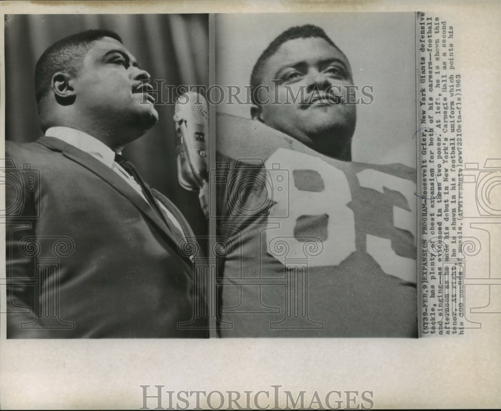 1963 Press Photo Roosevelt Grier wearing two hats: singer and football- Historic Images