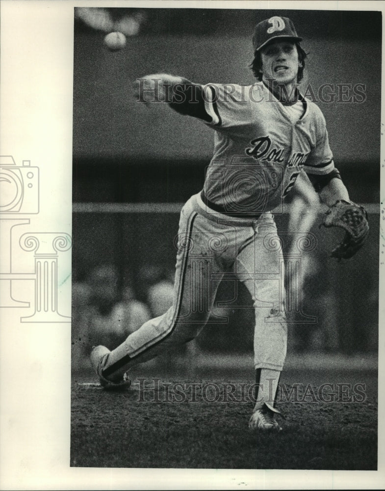 1985 Press Photo Wisconsin&#39;s Kevin Owens, Land O&#39; Lakes baseball team pitcher- Historic Images