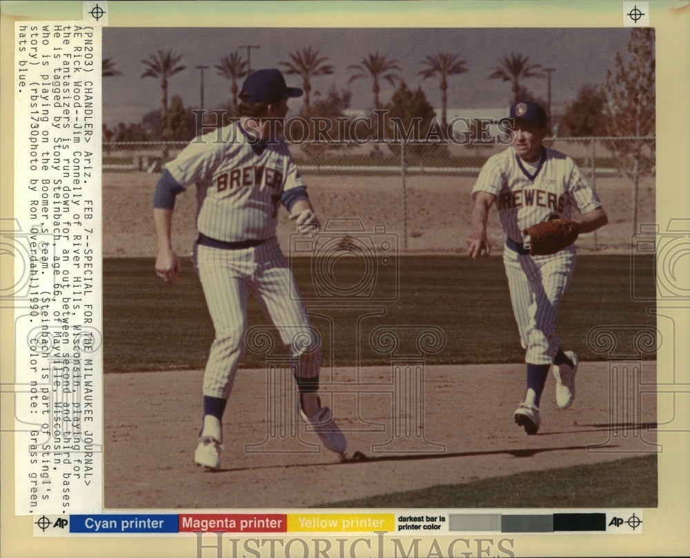 1990 Press Photo Jim Connelly tagged by Stony Steinbach, Milwaukee Brewers- Historic Images
