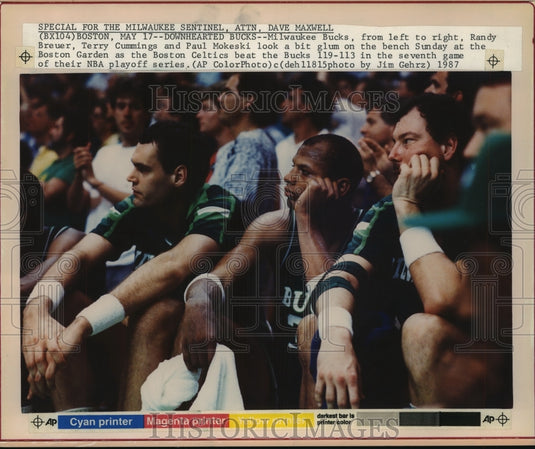 1987 Press Photo Bucks Randy Breuer, Terry Cummings & Paul Mokeski in Boston- Historic Images