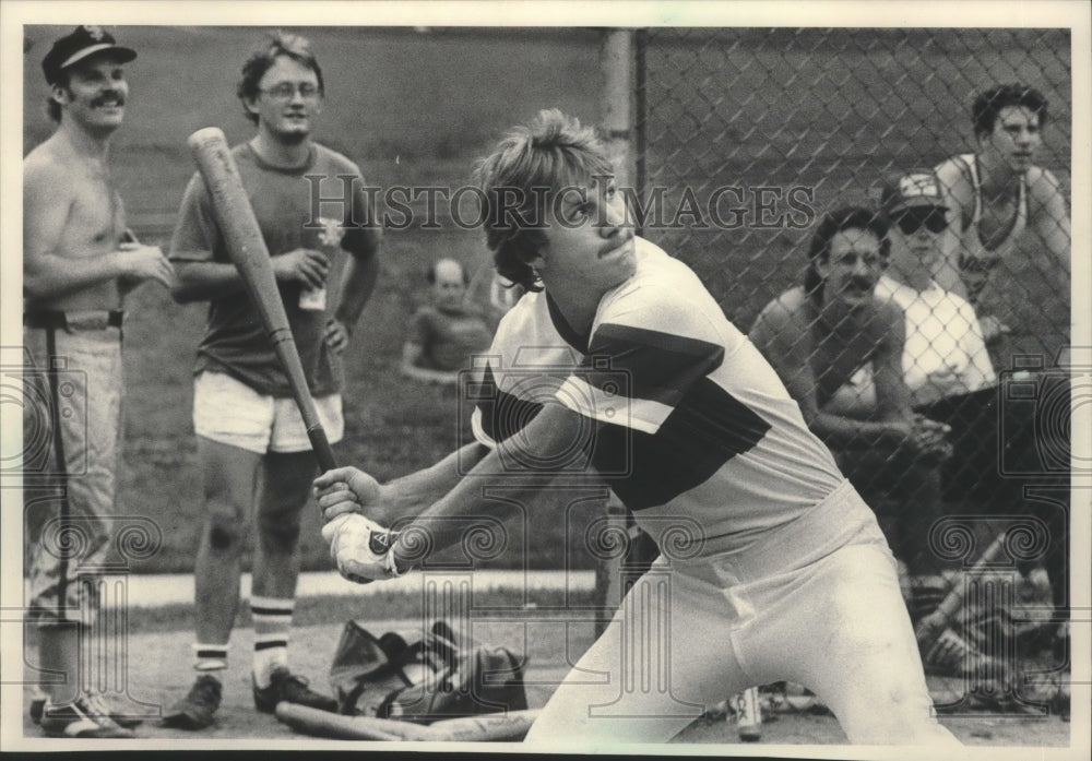 1983 Press Photo Anthony Peters Steps Up To Bat at Riverside Park. - mjt13247- Historic Images