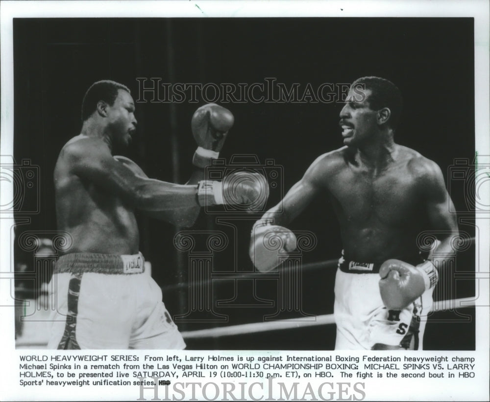 1986 Press Photo Boxing-Larry Holmes vs Michael Spinks Heavyweight Rematch- Historic Images