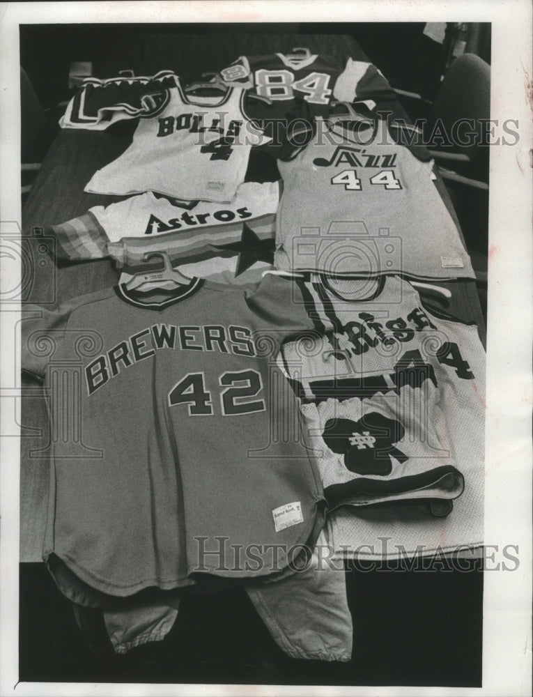 1975 Press Photo Sports Uniforms of all types at Medalist plant, Wisconsin.- Historic Images