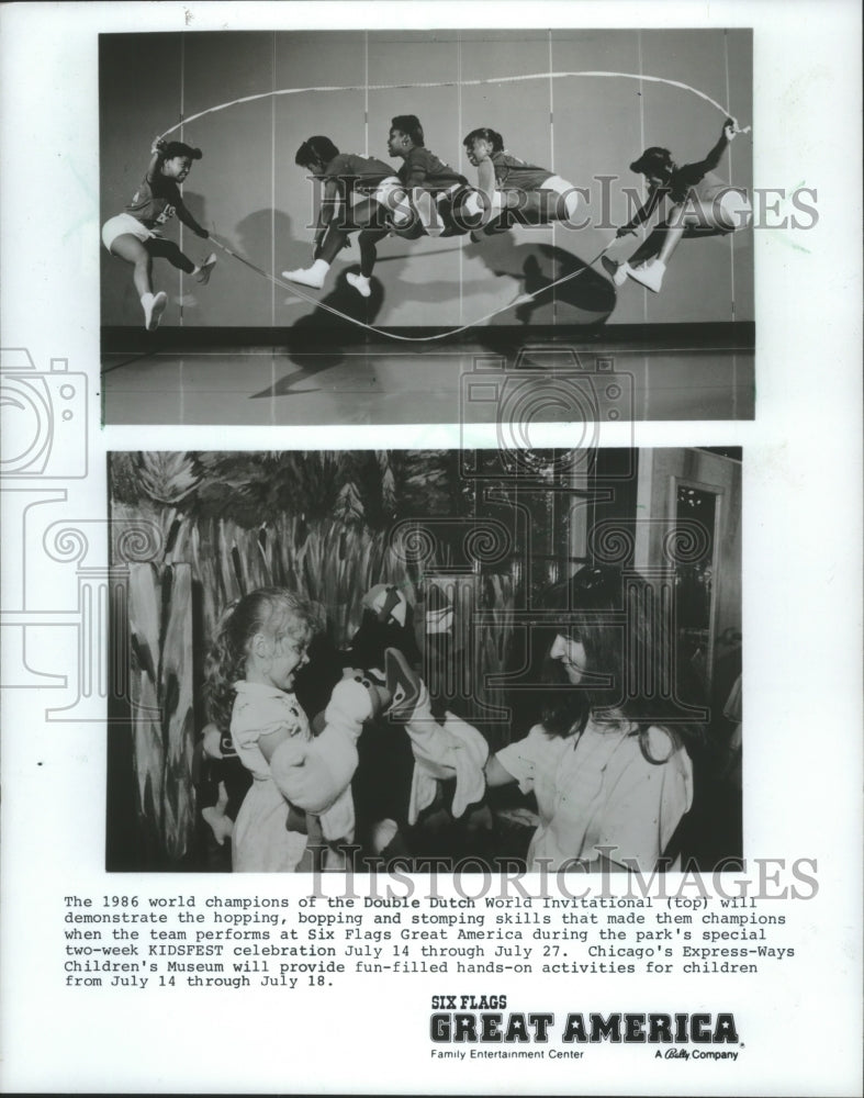 1986 Press Photo Double Dutch World Invitational&#39;s jump rope team in &quot;Kidsfest&quot;- Historic Images