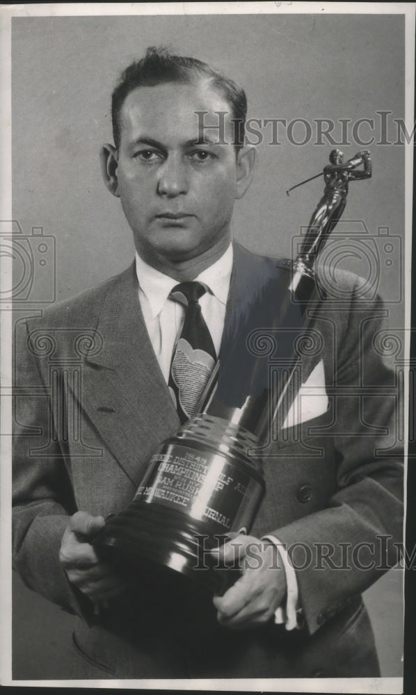 1949 Press Photo Sam Ruskin of Brynwood, Wisconsin with trophy. - mjt14078- Historic Images