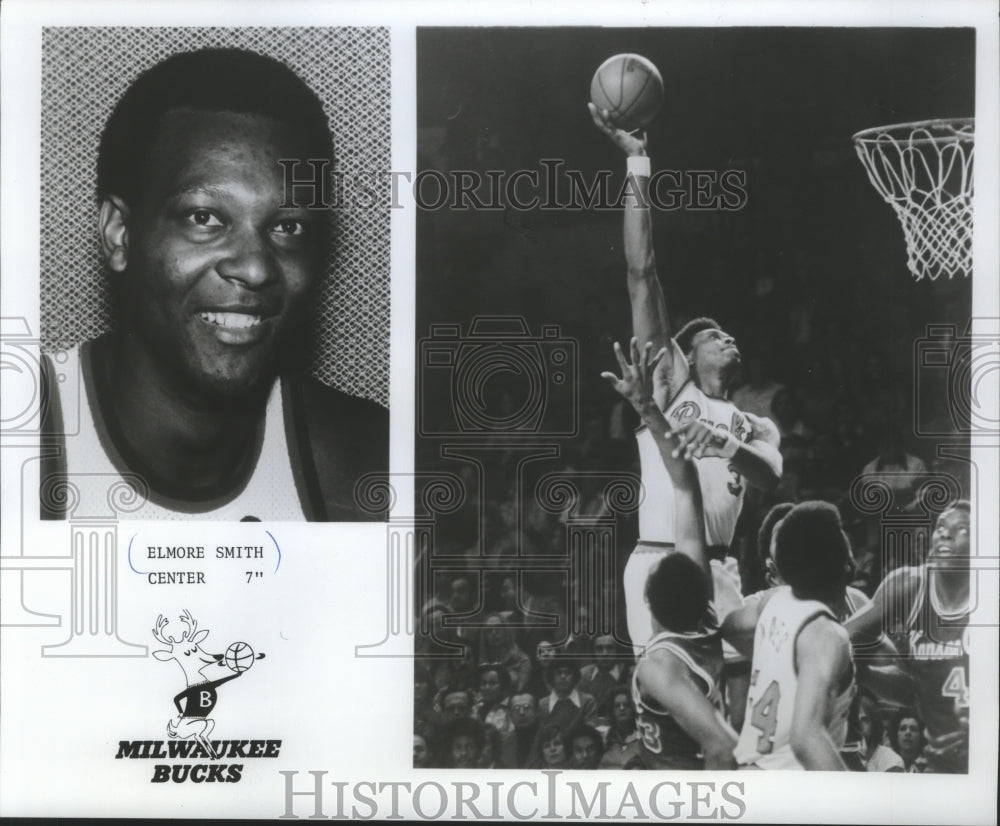 1979 Press Photo Milwaukee Bucks 7-foot Center Elmore Smith Dunks Above Opponent- Historic Images