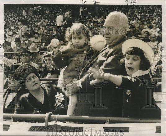 1967 Press Photo National League President Warren Giles has help with first ball- Historic Images