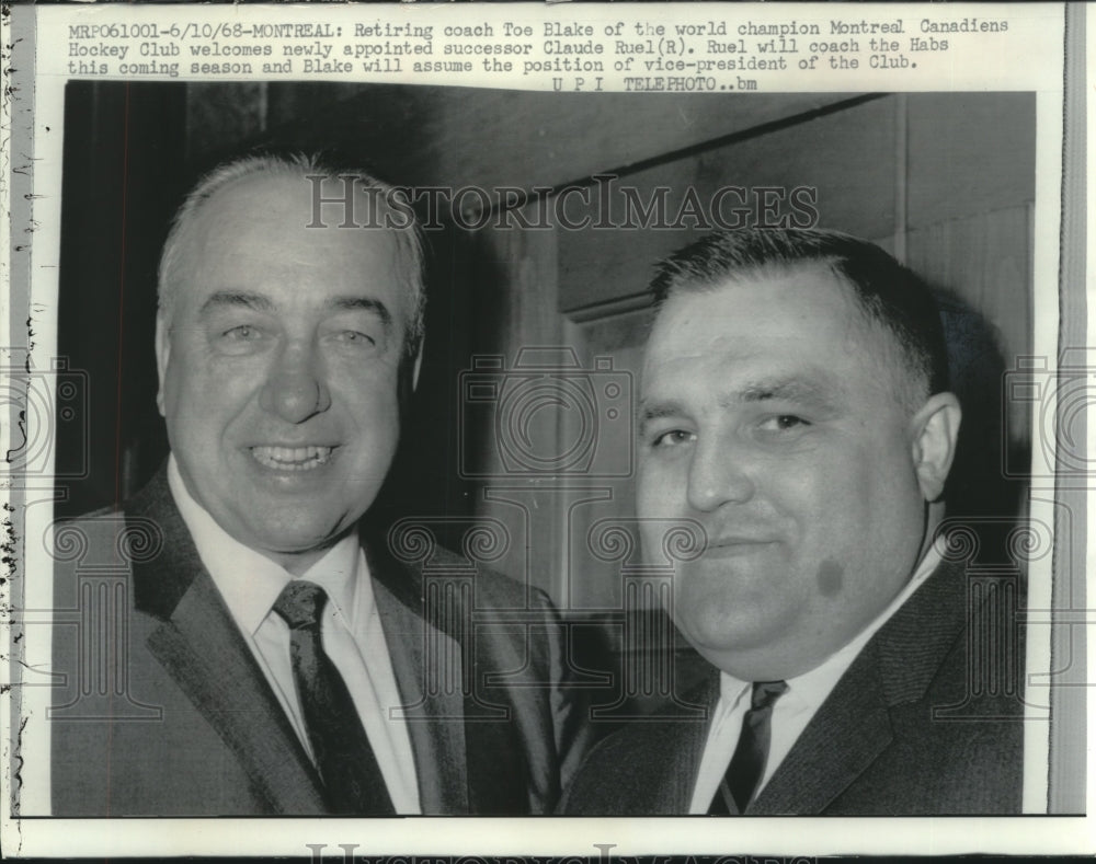1968 Press Photo Montreal's retiring Toe Blake & replacement Claude Ruel- Historic Images