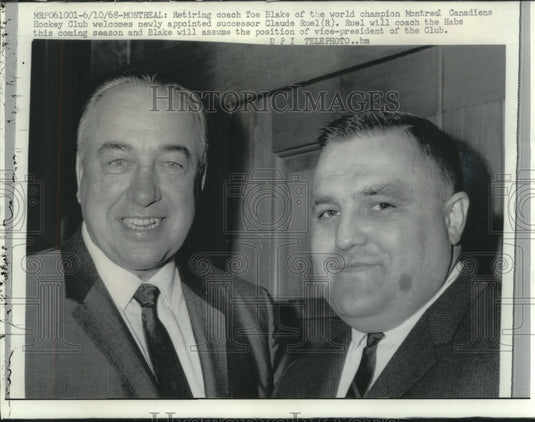 1968 Press Photo Montreal's retiring Toe Blake & replacement Claude Ruel- Historic Images