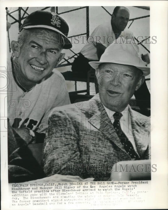 1962 Press Photo Giants baseball's Bill Rigney with former president, Eisenhower- Historic Images