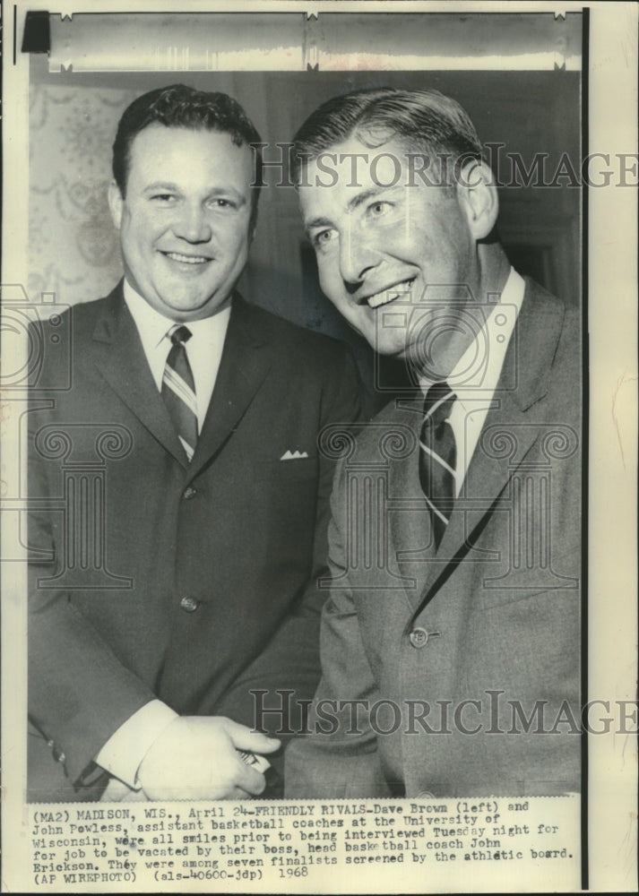 1968 Press Photo Wisconsin assistant coaches Dave Brown (L) and John Powless.- Historic Images