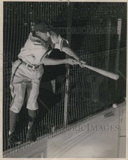 Press Photo Baseball player John Price swings bat during practice - mjt15784- Historic Images