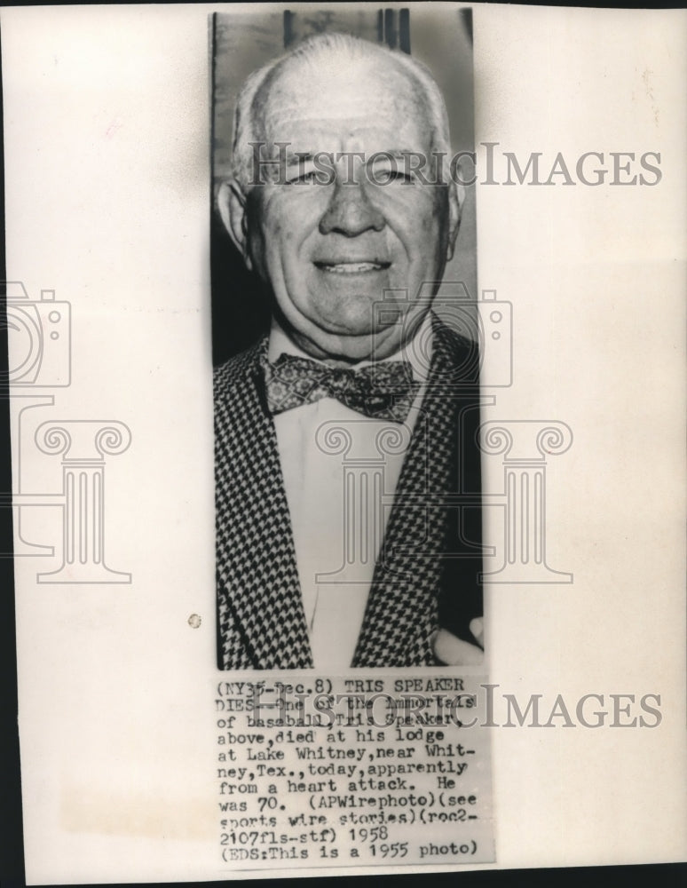 1955 Press Photo Tris Speaker former center fielder with Red Sox's and Indians.- Historic Images