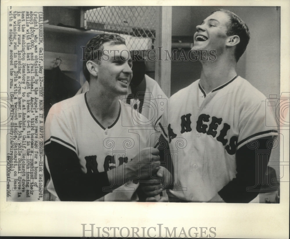 1966 Press Photo California Angel Baseball Players Paul Schaal, Rick Reichardt- Historic Images