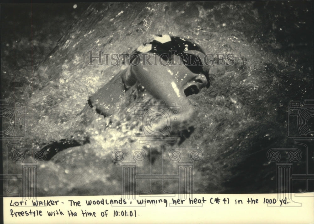 1987 Press Photo Lori Walker wins at the U.S. Swimming National Junior Olympics- Historic Images