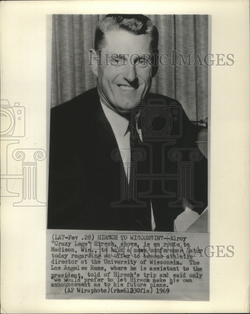 1969 Press Photo Elroy "Crazy Legs" Hirsch named Wisconsin athletic director.- Historic Images