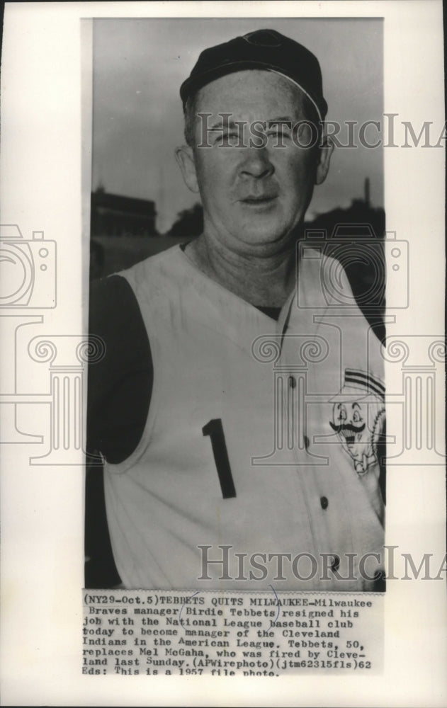 1962 Press Photo Milwaukee Braves manager Birdie Tebbetts - mjt16984- Historic Images