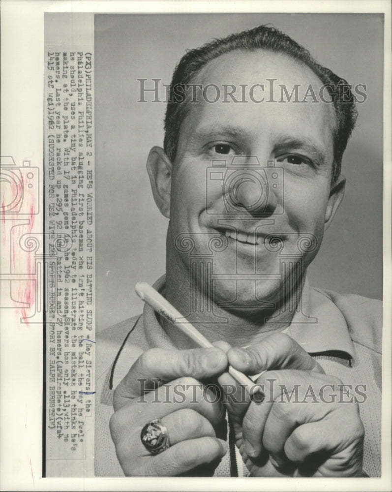 1962 Press Photo Philadelphia Phillies first baseman Roy Sievers - mjt17018- Historic Images