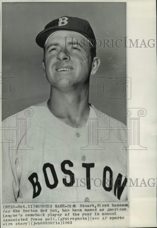1963 Press Photo Dick Stuart, first basemen for the Boston Red Sox baseball team- Historic Images