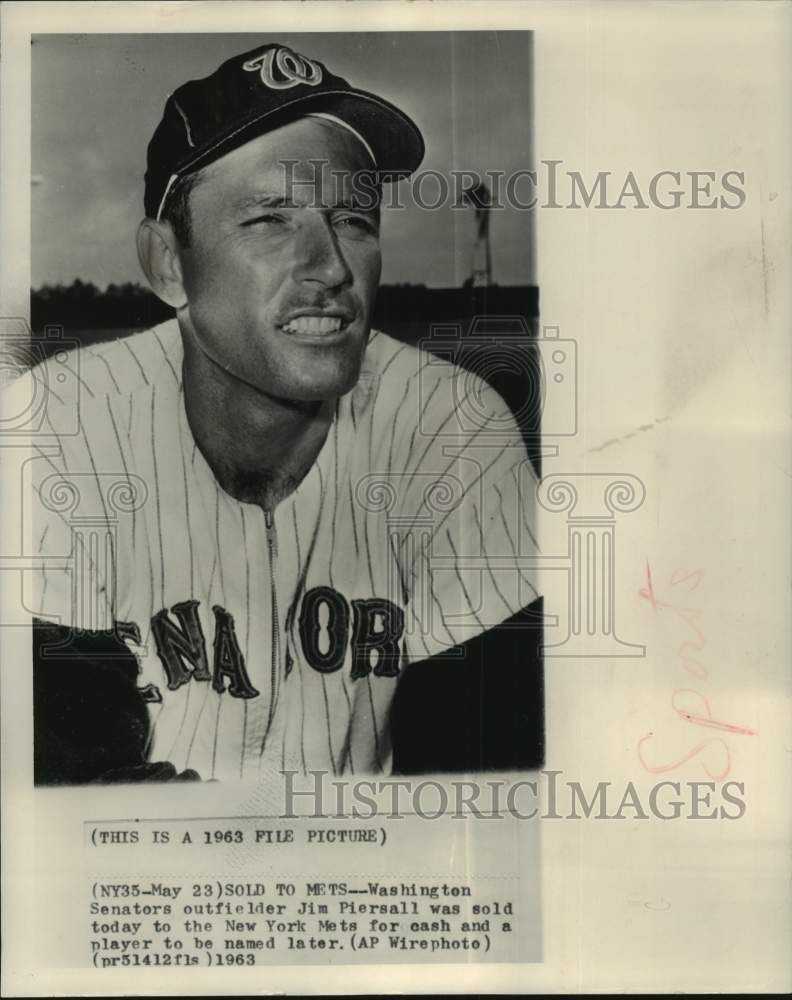 1963 Press Photo Jim Piersall, Washington Senaters outfielder sold to NY Mets.- Historic Images