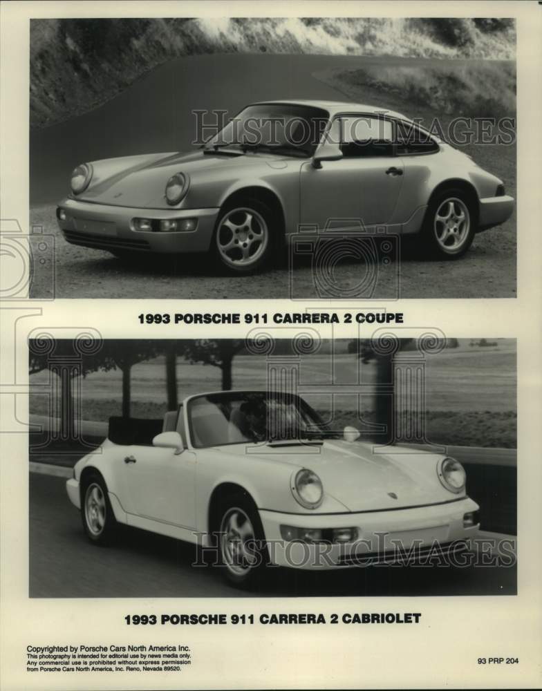1993 Press Photo Porsche 911 Carrera 2 Coupe & Cabriolet - mjt18755- Historic Images