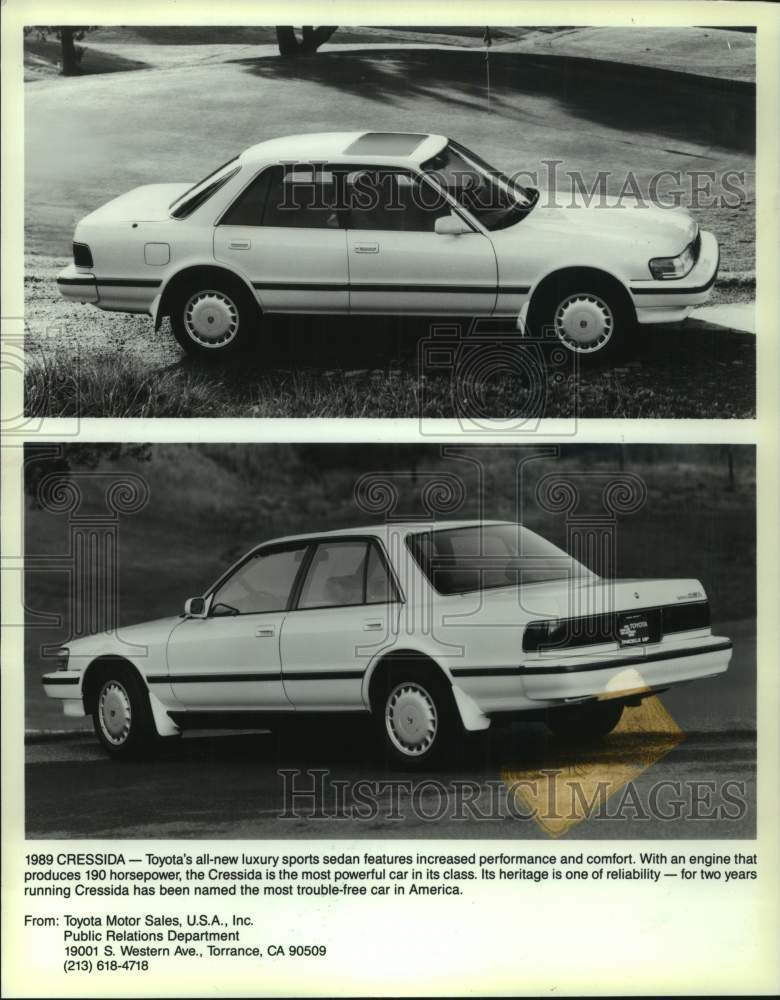 1988 Press Photo Rear and side views of Toyota's 1989 Cressida, luxury sedan.- Historic Images