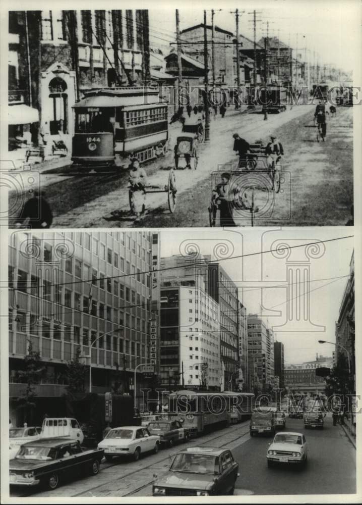 1969 Press Photo Meiji time period and current view of Nihonbashi Dori, Japan- Historic Images