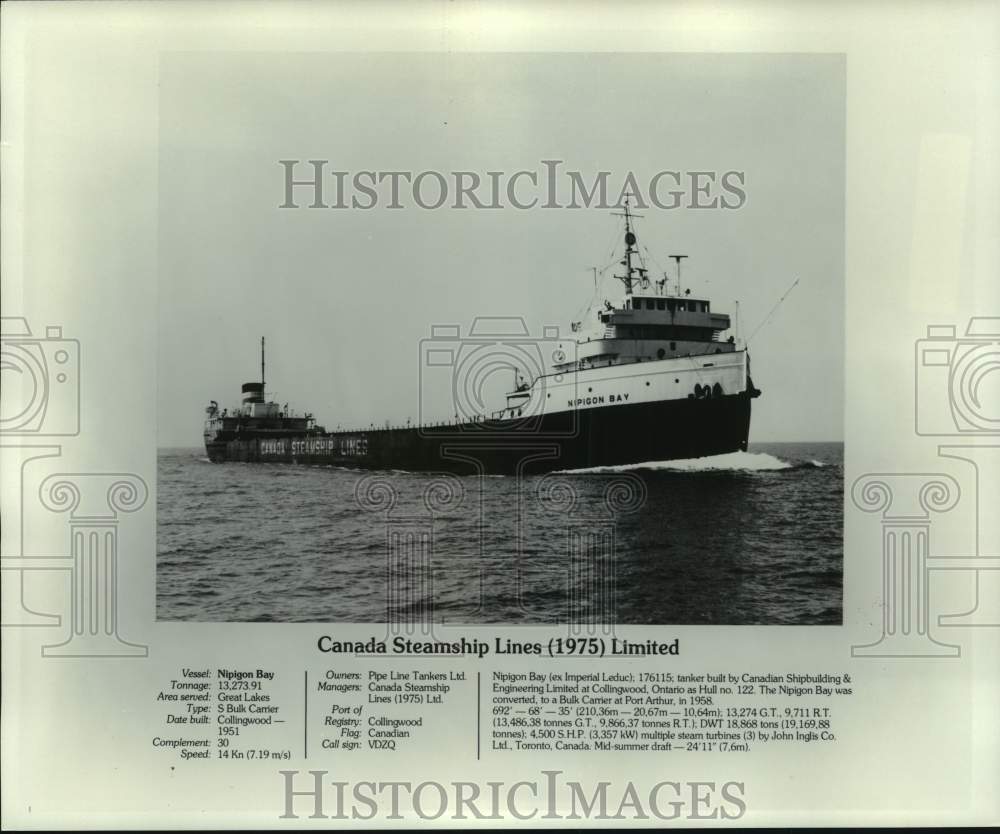 1975 Press Photo The Nipigon Bay ship of the Canada Steamship Lines Limited- Historic Images