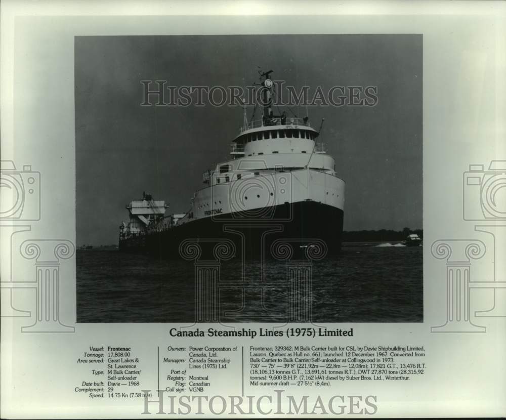 1975 Press Photo Canada Steamship Lines Limited&#39;s ship, the Frontenac- Historic Images