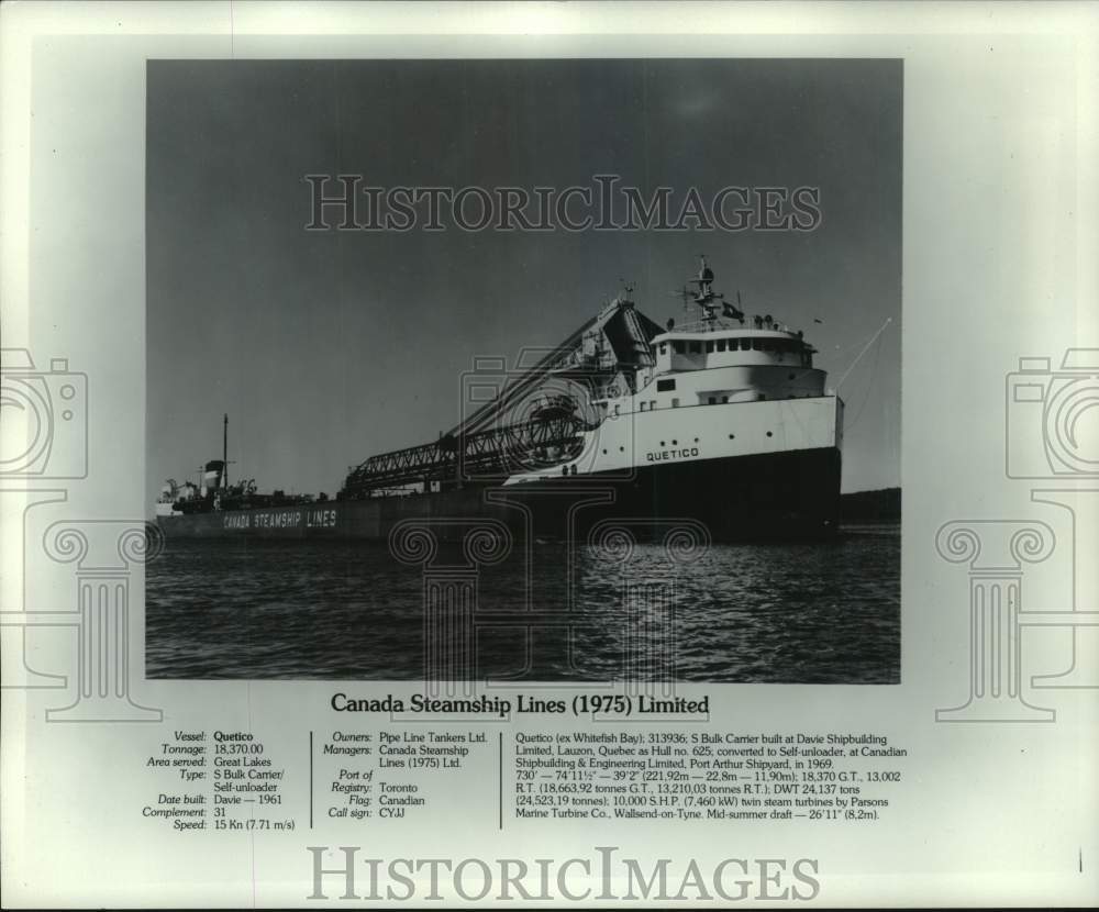 1975 Press Photo Pipe Line Tankers' Ship Quetico Of Canada Steamship Lines- Historic Images