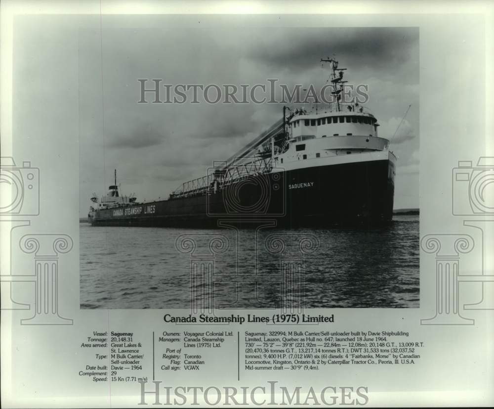 1975 Press Photo Canada Steamship Lines vessel the Saguenay - mjt19250- Historic Images