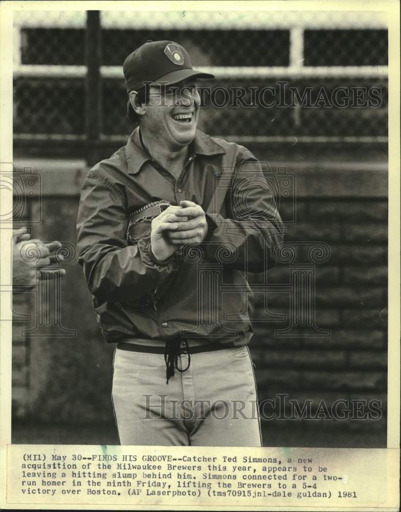 1981 Press Photo Milwaukee Brewers catcher Ted Simmons at spring training- Historic Images