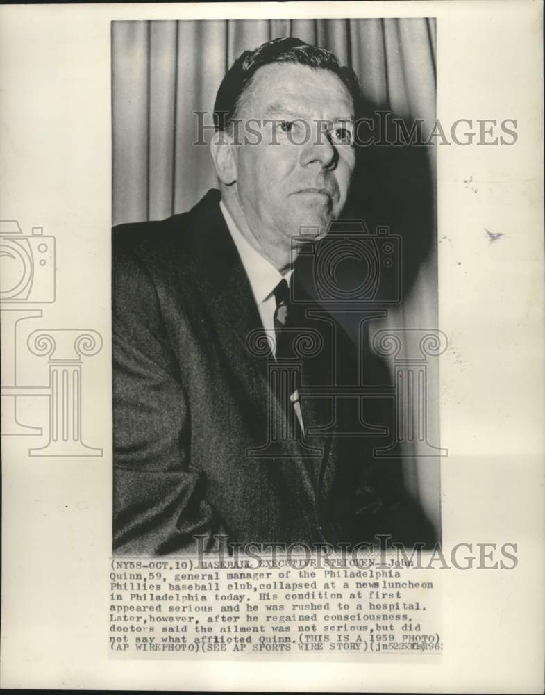 1959 Press Photo General Manger of the Philadelphia Phillies John Quinn- Historic Images