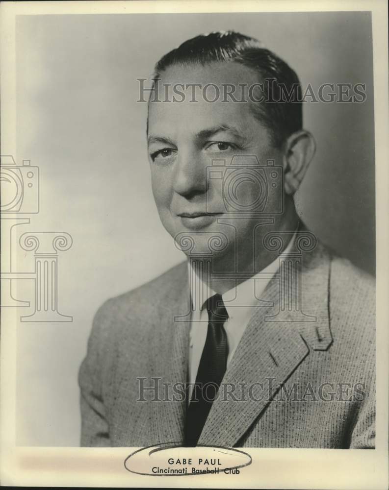 1957 Press Photo Gabe Paul, Cincinnati Baseball Club - mjt20534- Historic Images
