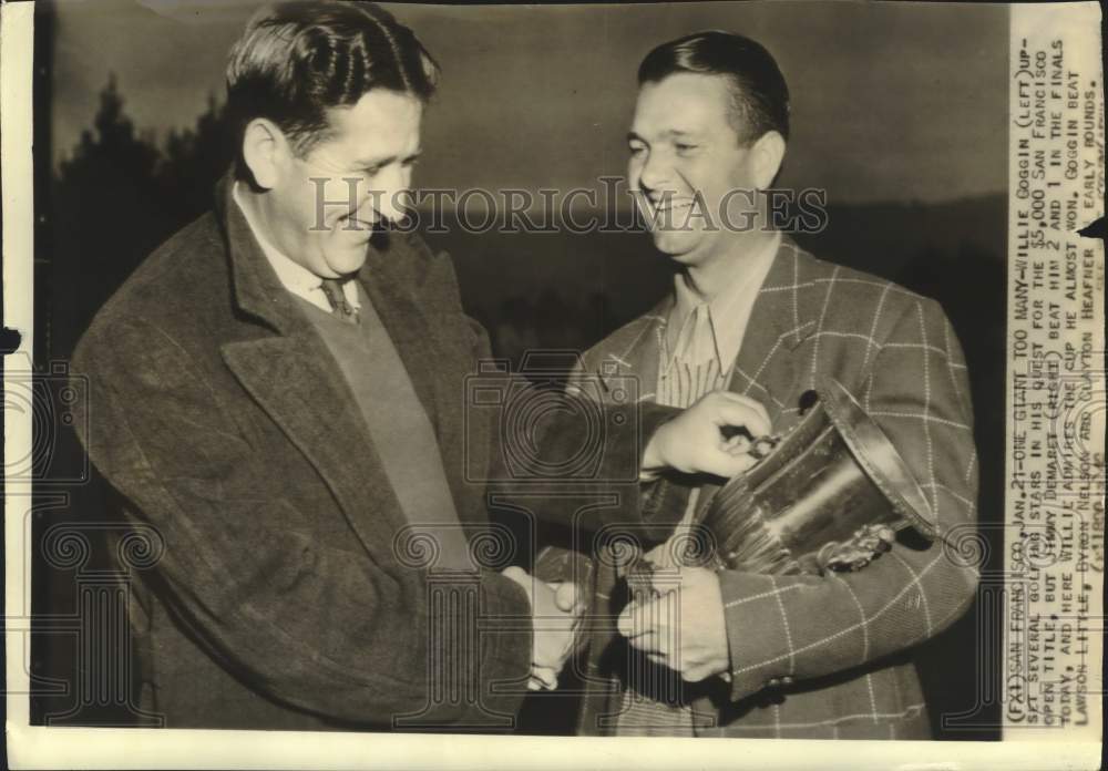 1940 Press Photo Jimmy Demaret And Willie Goggin With Cup In San Francisco- Historic Images